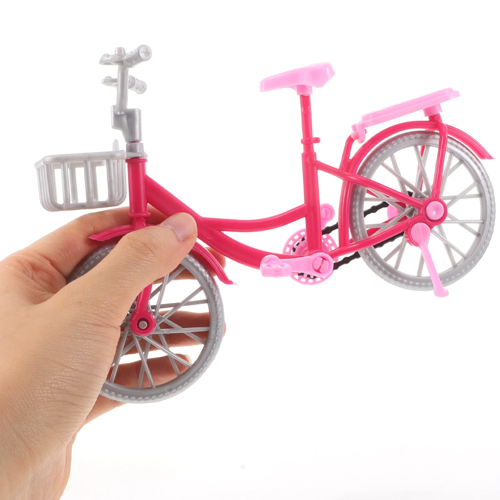 6Pcs Miniature Pink Bicycle Charming Accessory Lightweight Movable Joints Versatile Compatibility Decorative Pretend Play Game