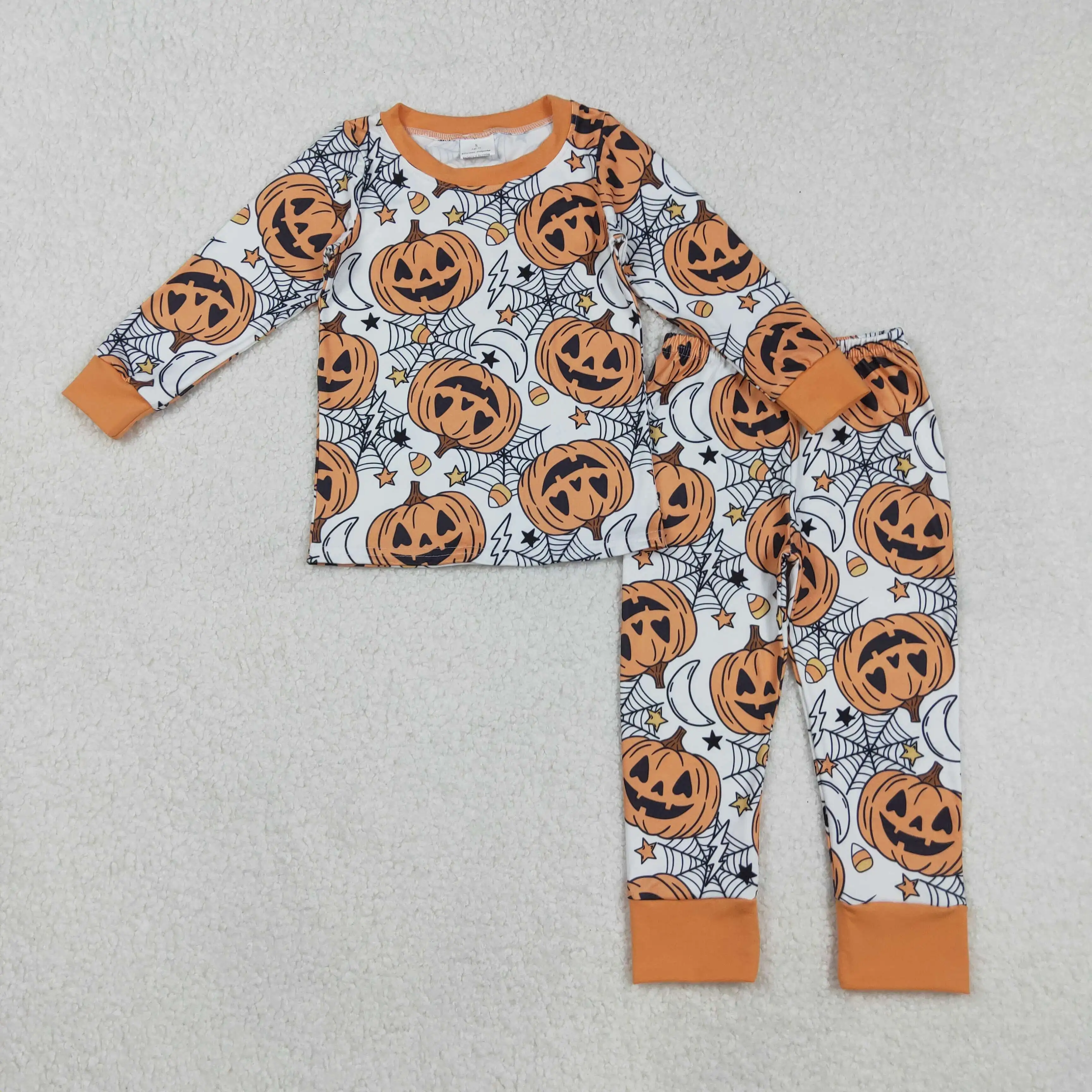 9.1y Baby Boys Halloween Clothes Pajama  Set Long Sleeve Long Pants Pumpkin Star Spider Web Candy Theme Sleepwear for Toddlers
