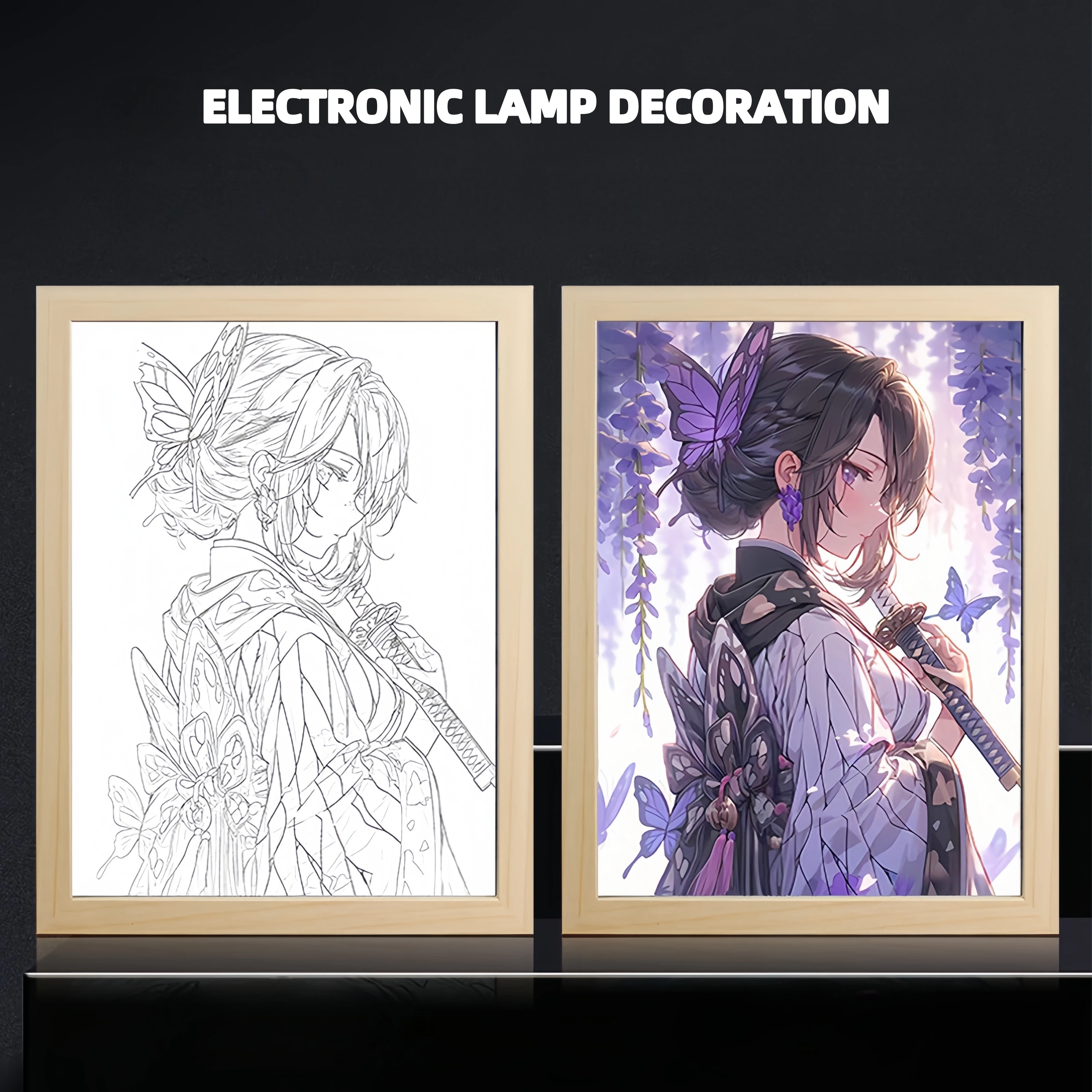 

Demons Slayer Figures Light Painting Photo Nezuko Tanjirou Zenitsu Led Night Lights Photo Frame Bedroom Decoration Drawing Lamp