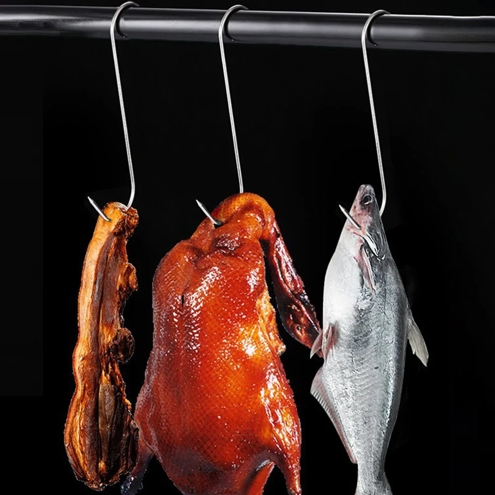 

20pcs Stainless Steel Meat Hooks Kitchen Multi functional Bacon Chicken Duck Sausage Ham Hanging Hooks Sage Hook