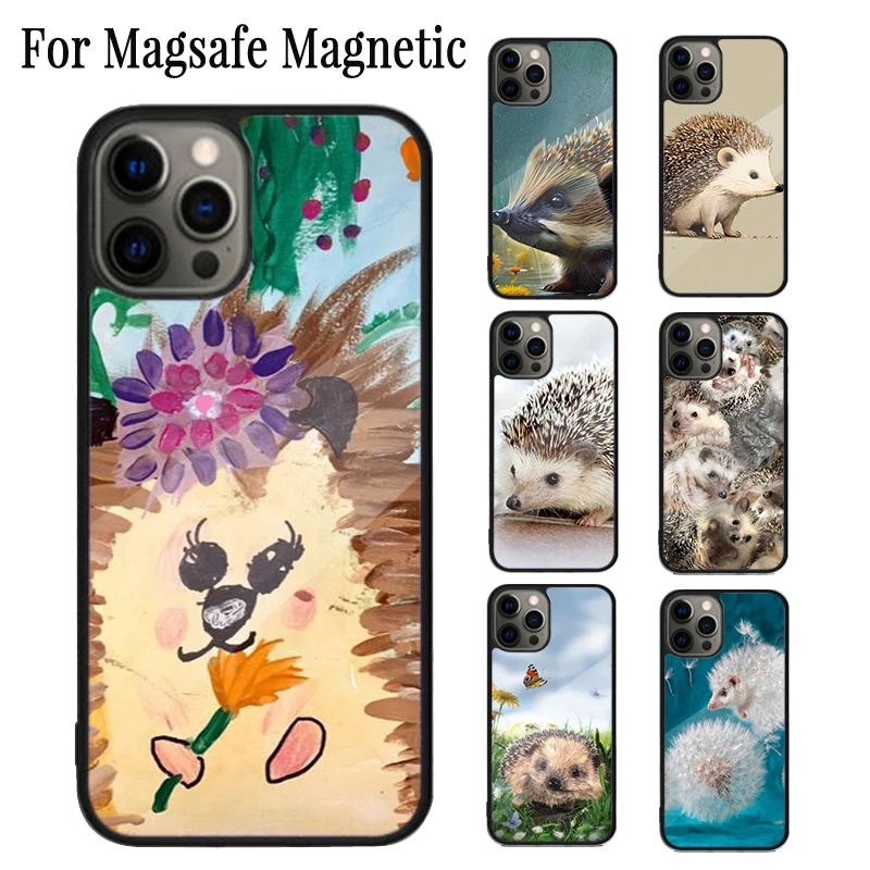 Cute Little Hedgehog Magnetic Phone Case Coque For iPhone 16 15 14 Plus 13 12 Mini 11 Pro Max Magsafe Wireless Charging Cover