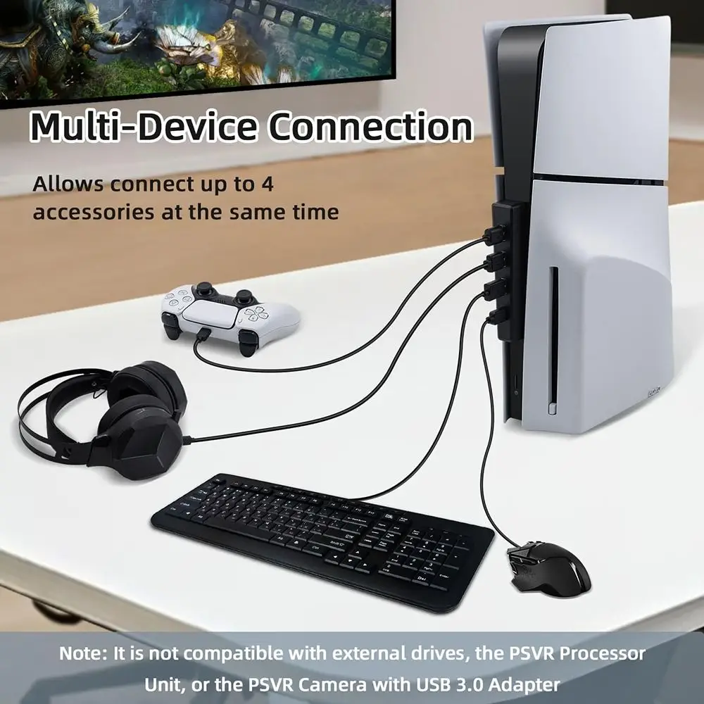 4 Ports USB 2.0 Hub High-Speed Portable USB Port Expander Saving Space Slim for PS5 PRO/SLIM Disc and Digital Edition