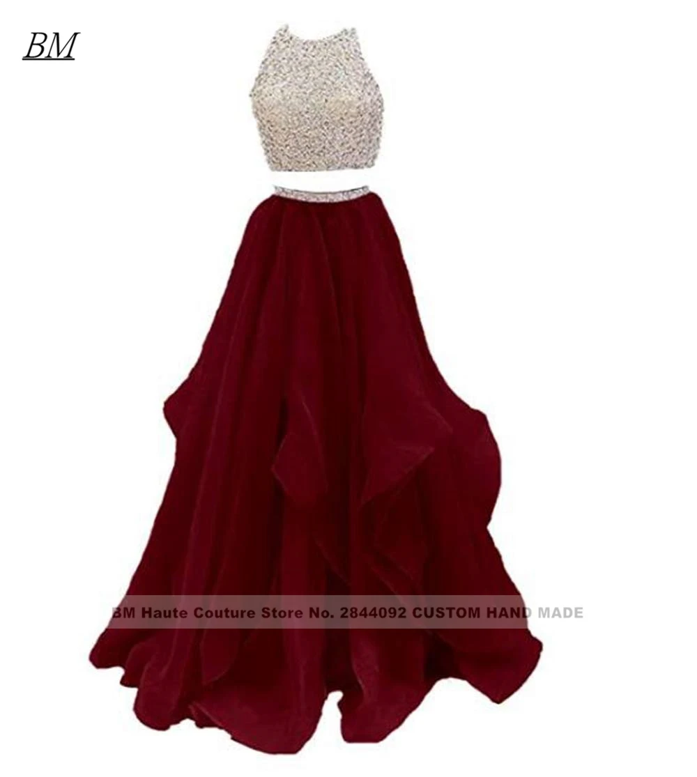 Robe De soirée pas cher Appliques élégant perlé 2 pièces robes De bal perlée longue couches formelle soirée demoiselle d'honneur Robe De soirée