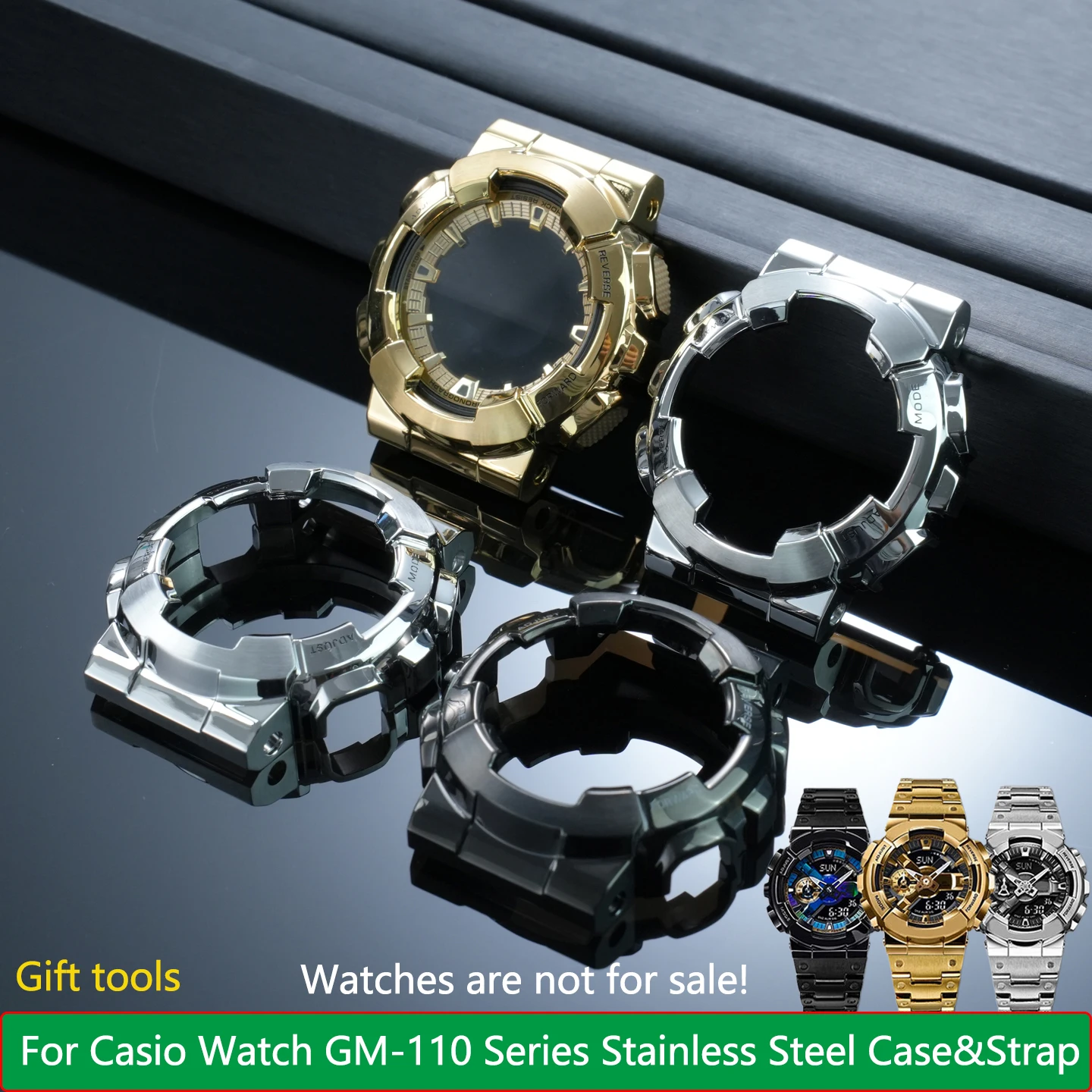 GM-110 Metal watch Case bezel Mod Kit For Casio Watch GM-110 Series Stainless Steel Case&watch Strap Men's watch Accessories