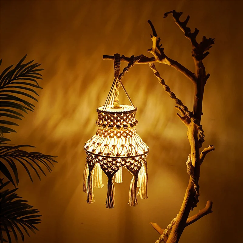 

ABUP-3X Macrame Lamp Shade Boho Hanging Pendant Light Cover, Chandelier Shade For Bedroom Living Room Nursery Dorm Home Decor