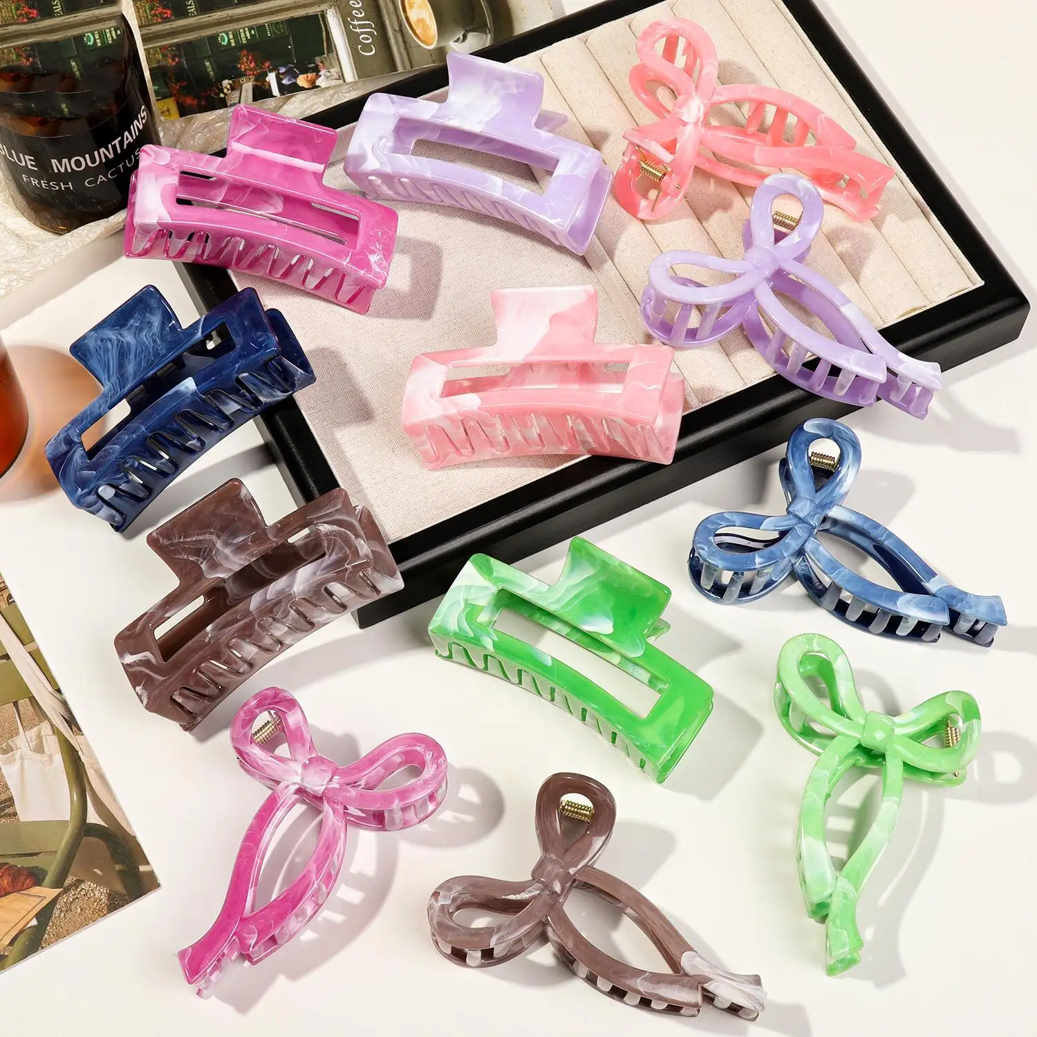 جديد الاكريليك مشبك شعر انتزاع القوس مشبك شعر كبير كبير هندسي الجوف مربع دبابيس الشعر المشابك للنساء فتاة إكسسوارات الشعر