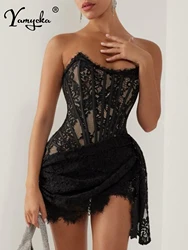 Sexy see through lace mini summer dress woman 2026 elegant bodycon birthday party dress ladies short evening dresses vestidos HL