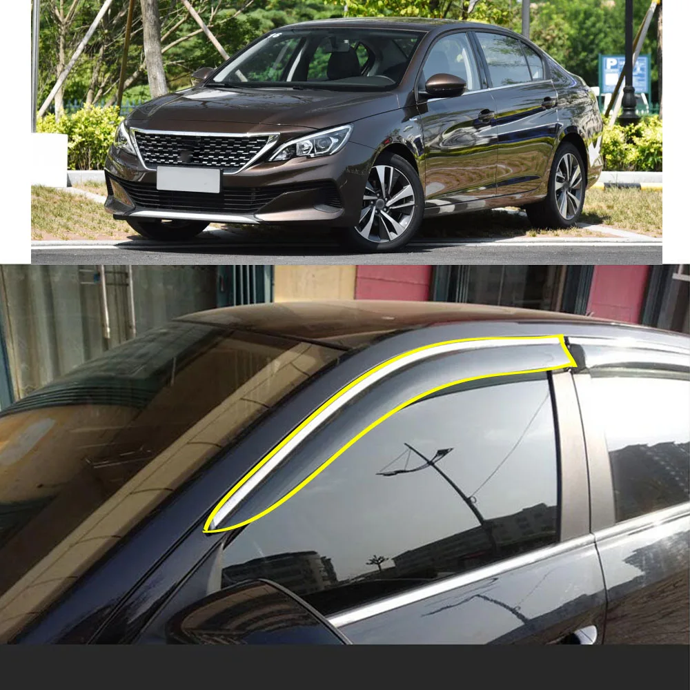 

Car Sticker Plastic Window Glass Wind Visor Rain/Sun Guard Vent For Peugeot 408 2014-2015 2016 2017 2018 2019-2020 2021