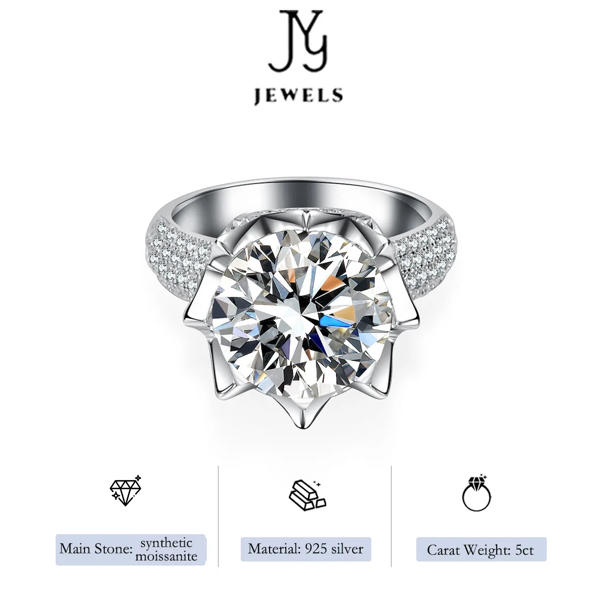 

【JYJZZ154】s925 silver ring moissanite 5 carat dove egg fashion exaggerated high class feeling ring jewelry.