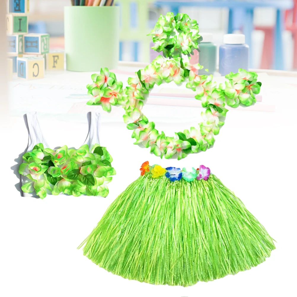 

6Pcs Hawaii Tropical Hula Dress Grass Skirt Set for Includes Matching Flower Jewelry Accessory Kit for Luau Event 40Cm