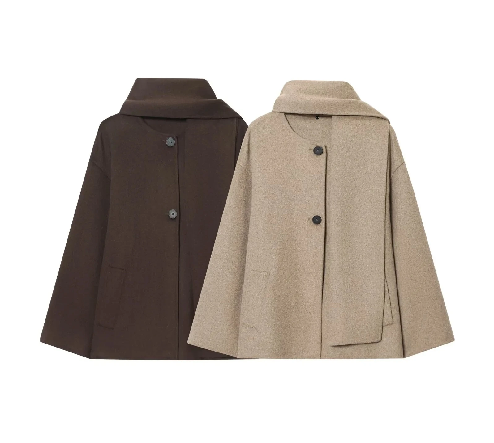 

Winter New Women's Clothing Casual Fashion Simple Loose Comfortable V Round Neck Scarf Short Coat