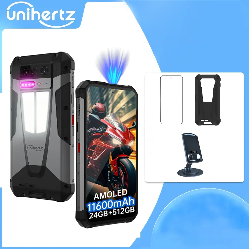 Unihertz by 8849 Tank 4 Smartphone 5G Built-in 720P Projector 512GB ROM 24GB RAM 11600mAh Dimensity 7300 AMOLED Phone Android 14