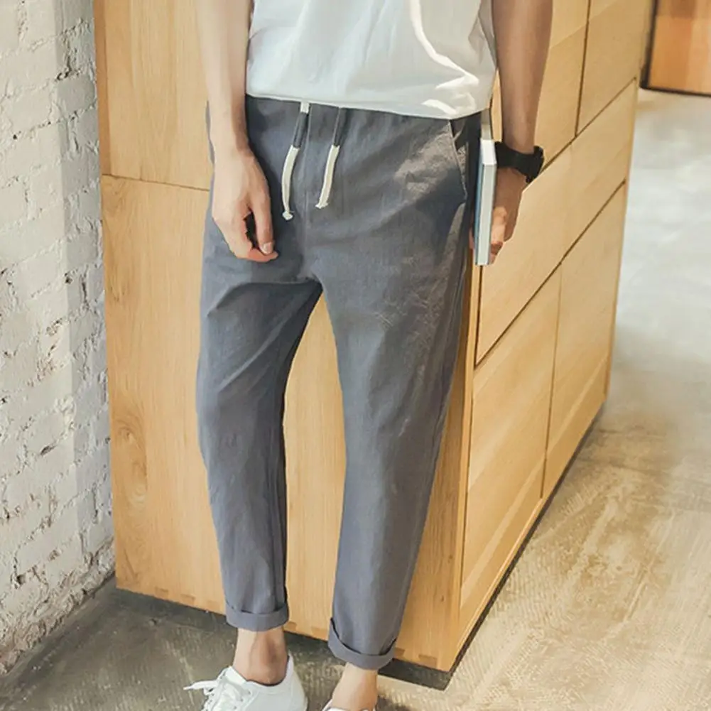 

Men's Casual Pants Male Spring Summer New Breathable Solid Color Elastic Waist Long Trousers Fitness Streetwear 2024