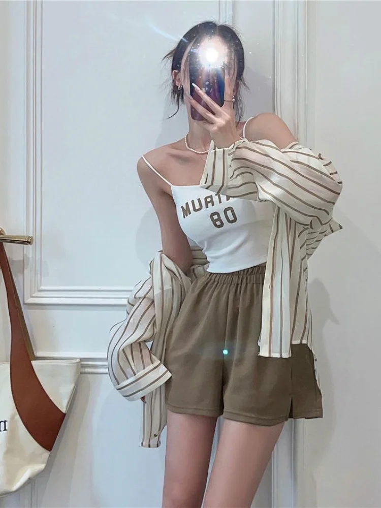 Shirts Women Striped Basics Creativity All-match Daily Sunscreen Leisure Lovely Korean Style Prevalent Age-reducing New Simple