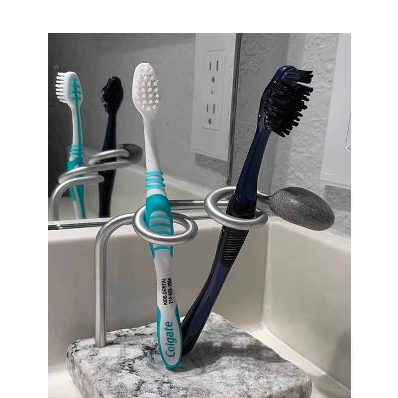 Home Art Decorations Bathroom Toothbrush Storage Rack Stainless Steel Material Granite Ornament Light Luxury Style Storage Rack