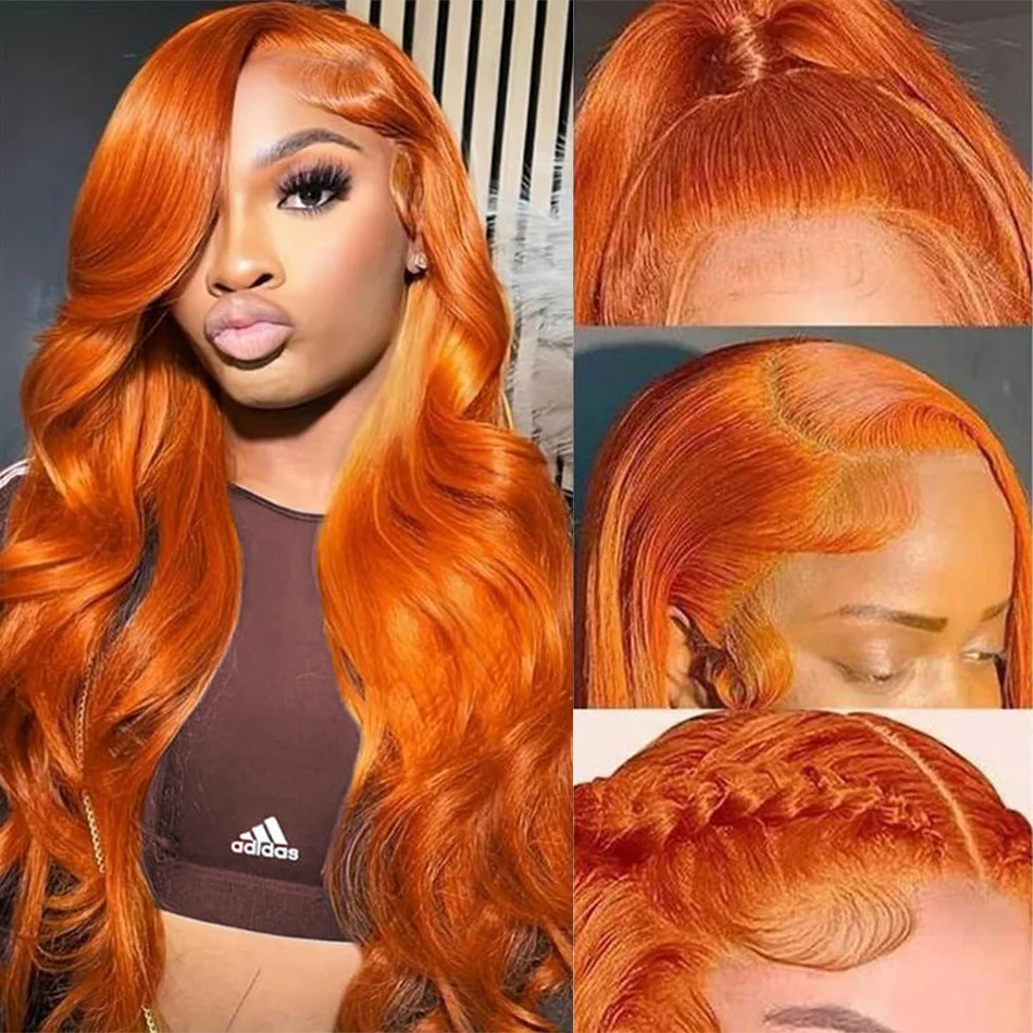 الزنجبيل خصلات الشعر المستعار الإنسان الجسم موجة شعر مستعار أمامي 13X6 شعر الإنسان 30 بوصة الملونة الدانتيل شعر مستعار أمامي الشعر البرازيلي 250 الكثافة للنساء