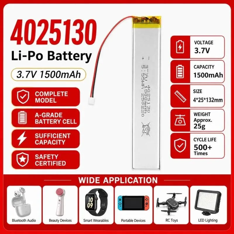 3pcs for 4025130 Polymer Lithium Battery 3.7V 1500mAh for Electric Toothbrush Cabinet Light Beauty Instrument Lamp Rechargeable