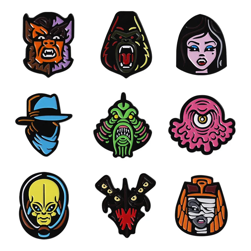 

Creative movie character design alloy badges, fun horror image series brooches, clothing accessories, pins as gifts for friends