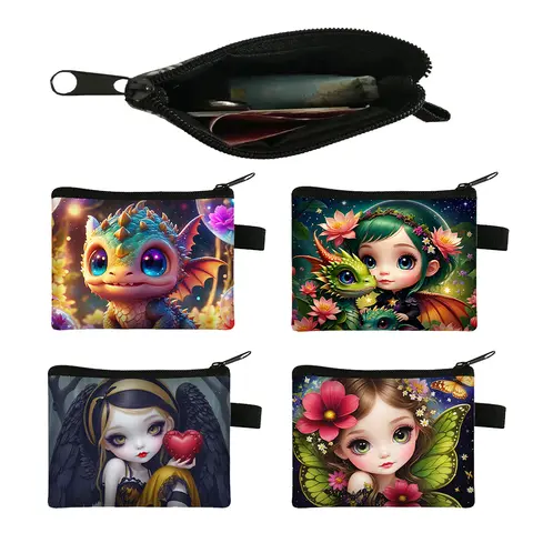 Cartoon Dragon Baby Print portamonete Fantasy Gothic Girls Wallet Fairy Angel Money Coin Bag chiave di credito porta rossetto regalo