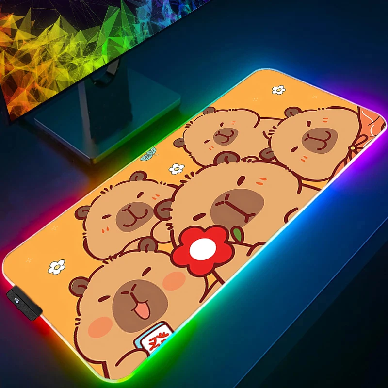 

Коврик для мыши RGB, игровые аксессуары в стиле аниме, коврик для мыши, светодиодный геймерский ПК, комплект компьютера, Kawaii, коврик для клавиатуры, капибара, настольный коврик Varmilo