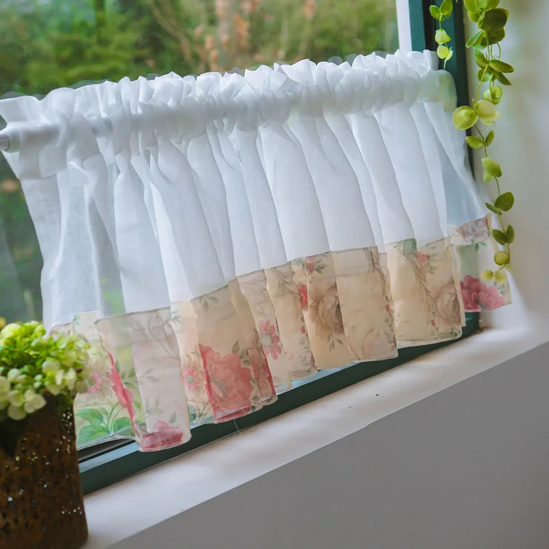 Japanese Style Flowers Patchwork Lace Short Curtains Korea Pastoral Tulle Floral Half Curtains for Kitchen Valance  #A045