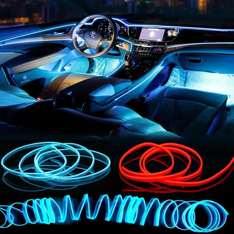 Car Interior Ambient LED Light Strip 1/3/5M RGB Invisible USB Fiber Optic Atmosphere Lamp Support APP Control