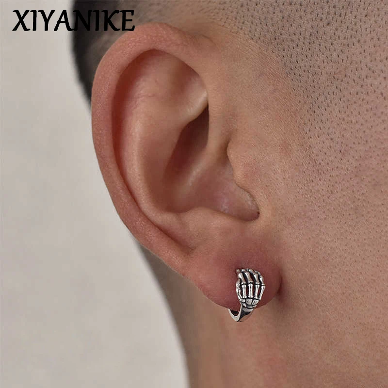 

XIYANIKE Gothic Skeleton Hand Hoop Earrings For Men Women Punk Fashion New Jewelry Couple Gift Party серьги женские