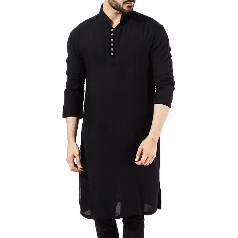 Mens Pakistan Pajama Indian Ethnic Plain Long Sleeve Shirt Tee