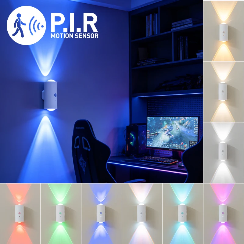 LED PIR Night Light with Motion Sensor RGB or 3CCT Rechargeable Magnetic Wall Lamp Mood Ambient Light for Cabinet Hallway Stair