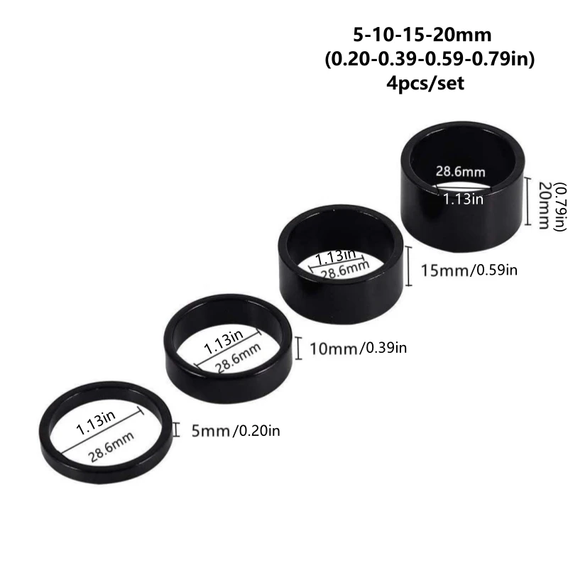 4PCS Kit Fahrrad Headset Spacer 5MM 10MM 15MM 20MM Fahrrad Lenker Vorbau Spacer 28,6 MM Aluminium Legierung Headset Vorbau Spacer Set – Detail 4