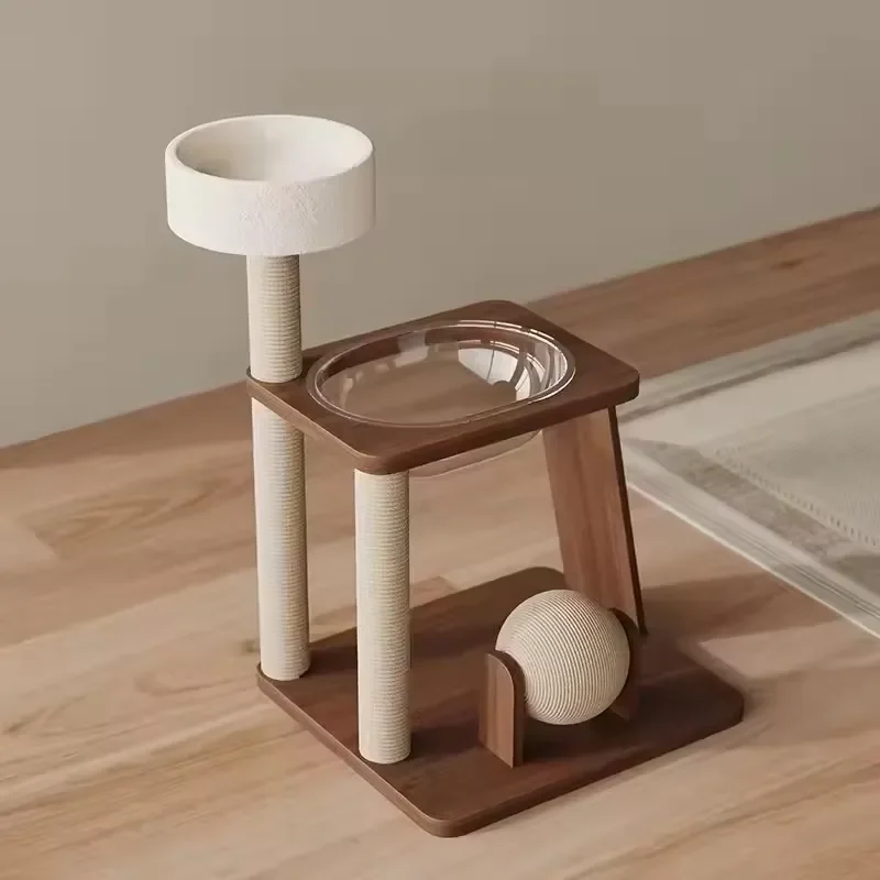 Modern Cat Tree Tower with Sisal Scratching Post and Plush Nest Durable Rubber Wood Eco Friendly Furniture for Indoor Pets