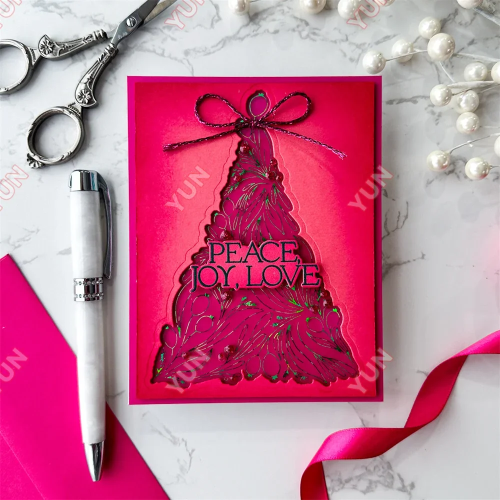 August Holiday Release Flowers Christmas Tree Greetings Snowflake Frame Hot Foil Dies Stamps Stencil DIY Scrapbooking Cards Mold