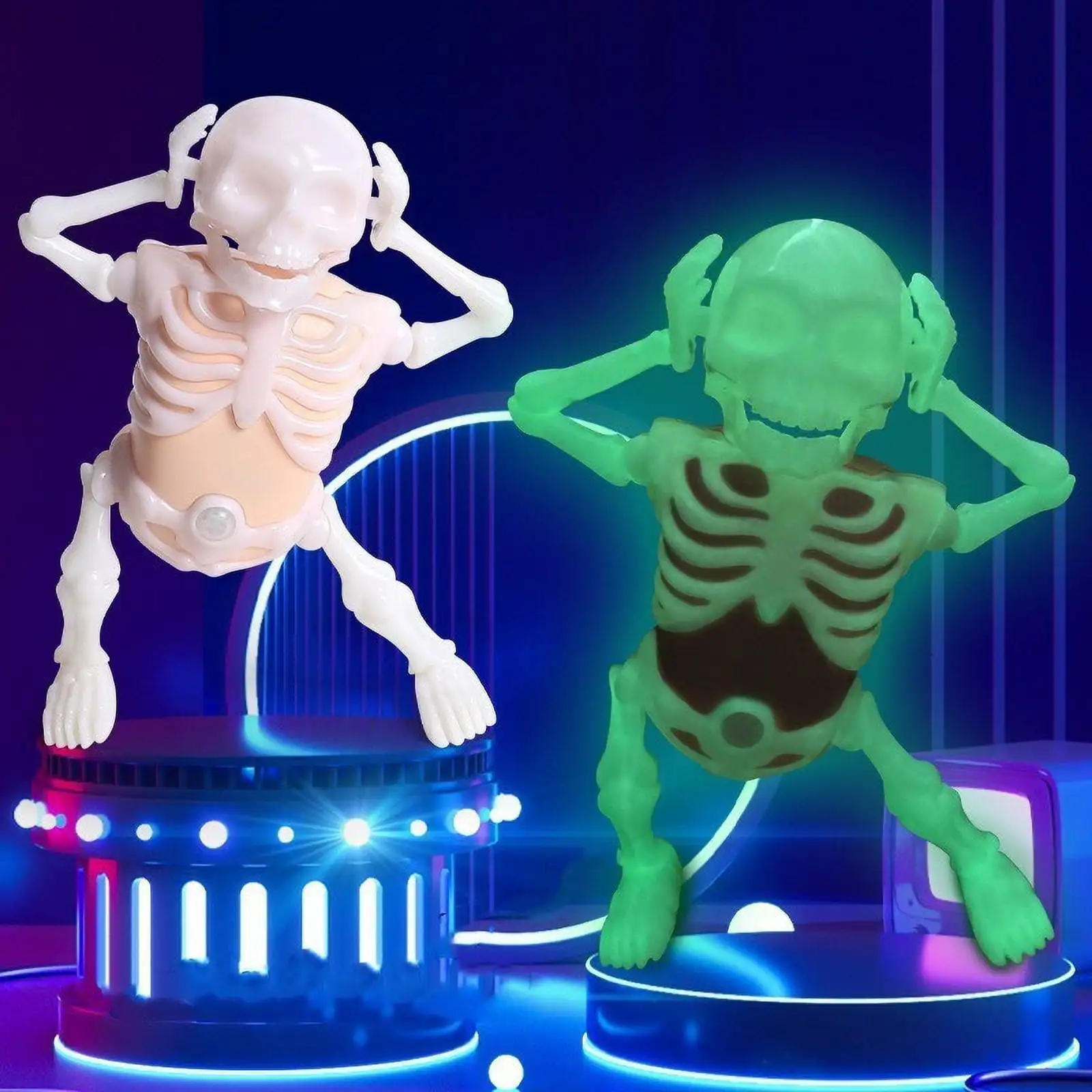 Dancing Skeleton Toy for Adults with Night Fluorescent Lights & Scary Sound for Halloween Party Desk Decorations Gifts