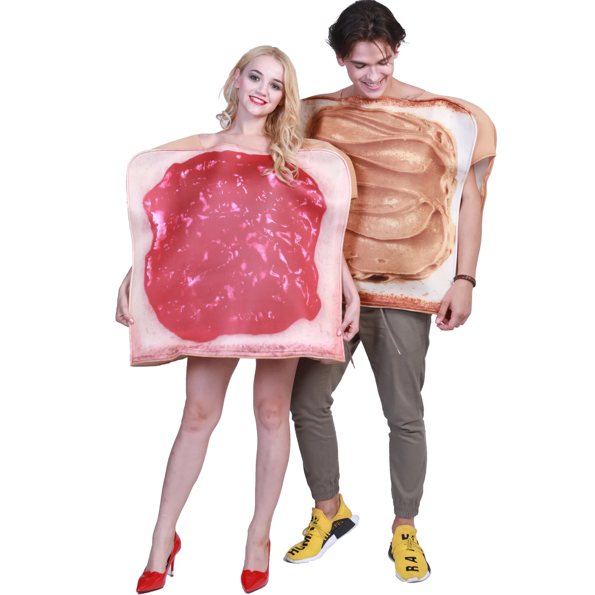 Couples Toast Bread Slices with Peanut Butter and Jam Adult Halloween Easter Costumes Cosplay Outfits Fancy Dresses 2 Pcs