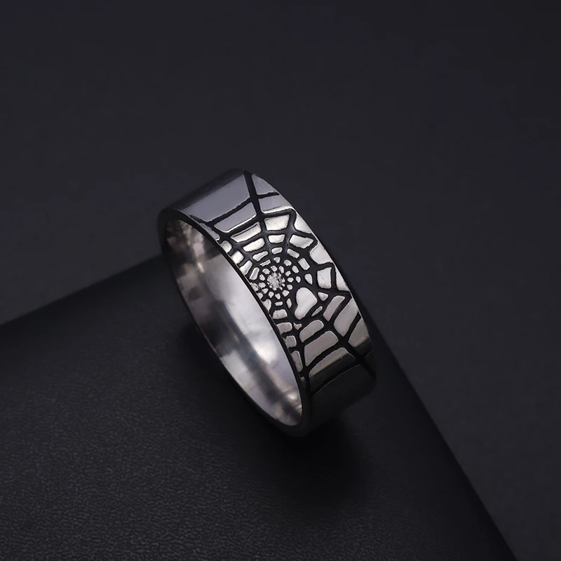 Mens Stainless Steel Spider Web Ring Fashion Jewelry Silver Color Ring Exquisite Casual Party Accessories