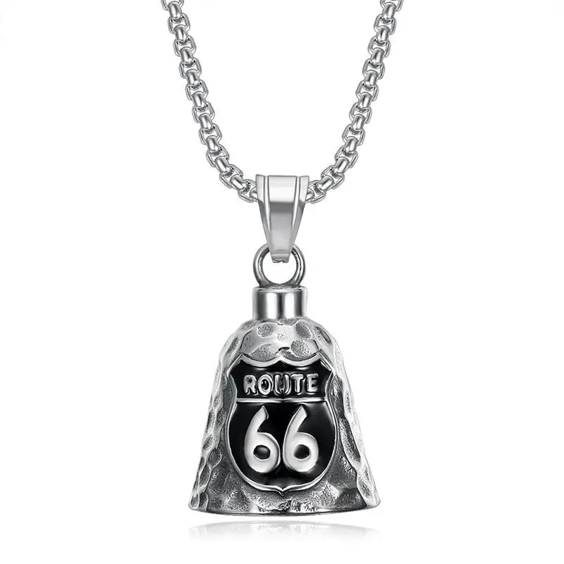 Route 66 Bell Pendant French Punk Motorcycle Bell Necklace Men's Biker Rock Party Exorcism Lucky Jewelry