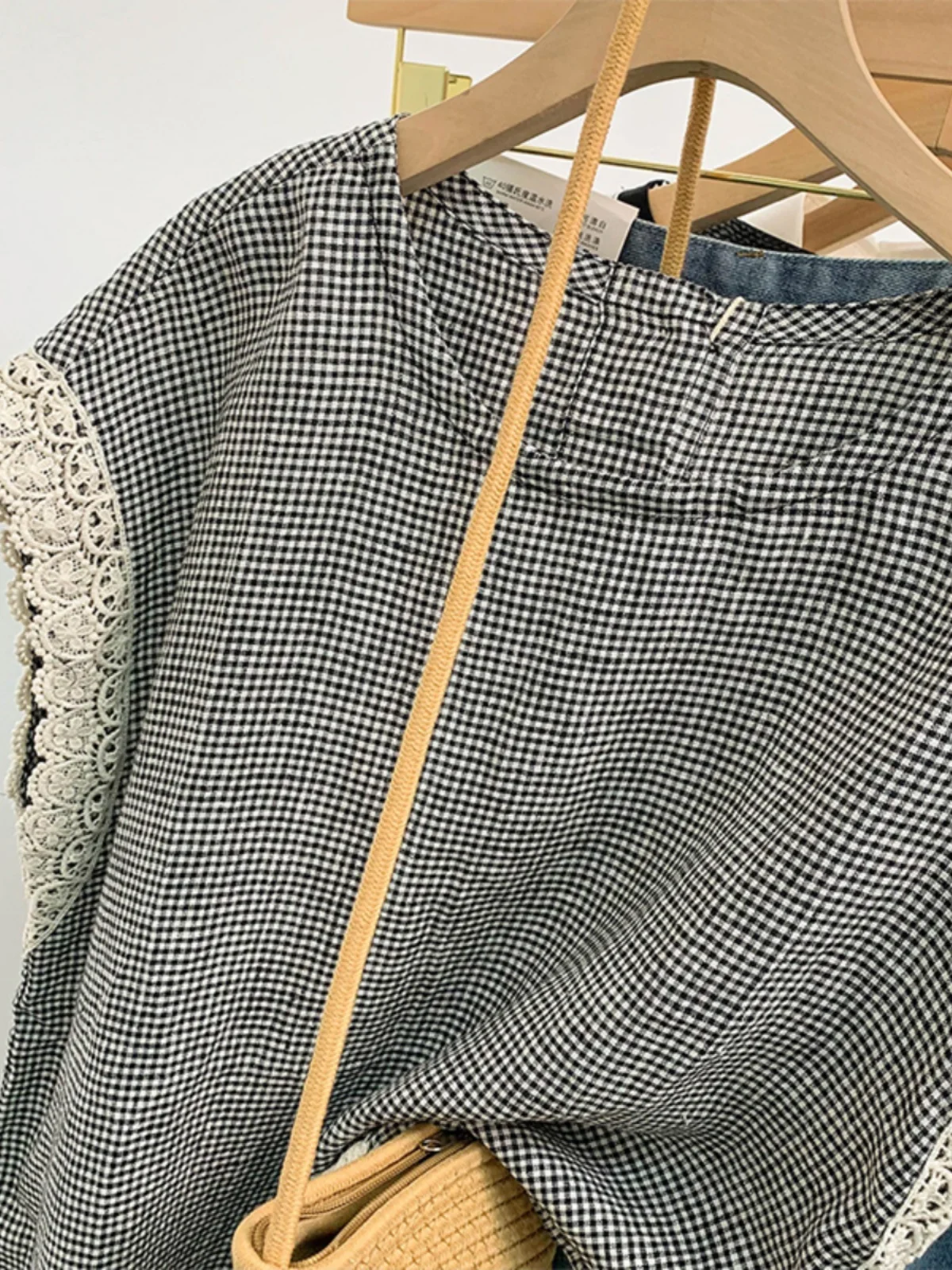 Dentelle épissure Svel rond Ne bouton unique femmes irt coupe ample été minceur vichy gilet haut trajet Sle