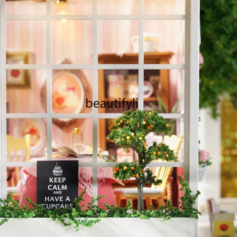 Sala de bolo DIY casa doce artesanal casa romântica cena em miniatura ornamento