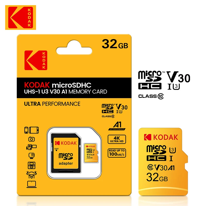 

Kodak Ultra Micro SD Card 256 ГБ 128 ГБ 64 ГБ 32 ГБ Карта памяти SD TF Флэш-карта Карты памяти 32/64/128 ГБ для телефона ПК