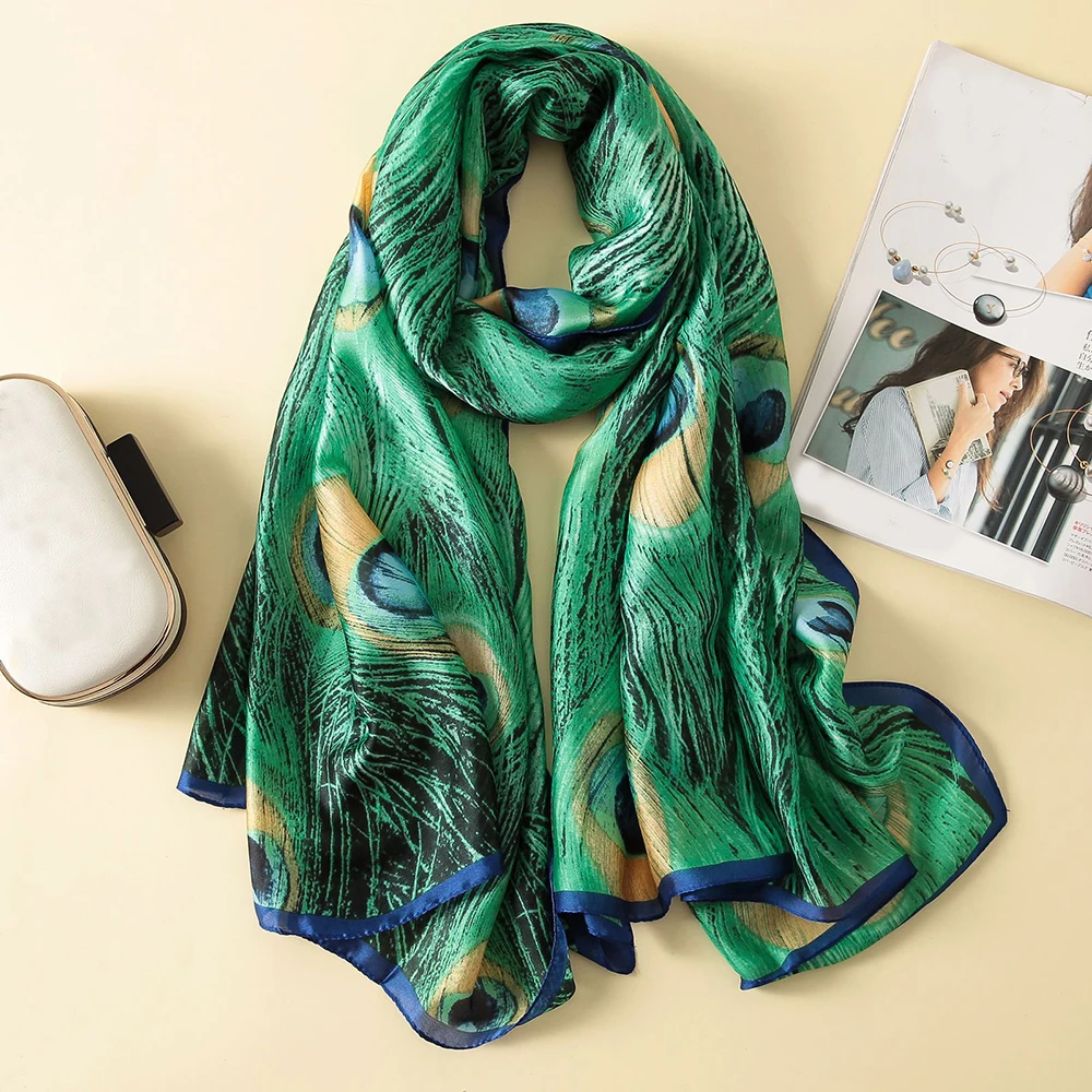 Fashion Imitation Silk Satin Scarf Printed Floral Shawl Women Lightweight Scarves Beach Travel Outdoor Sunscreen Hijab 180*85cm