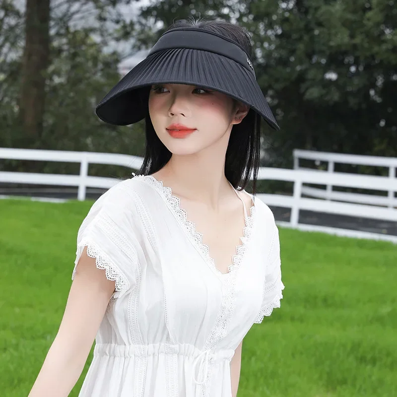 

2025 New! Fashionable Pleated Empty - Top Women's Summer Sun Hat - Big Brim for UV Protection & Breathable Outdoor Wear