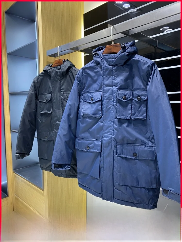 

Thiened Cotton Jaet Men's Outdoor Winter Coat Waterproof Wear-resistant Warm Mid-length Workwear Hooded Parka