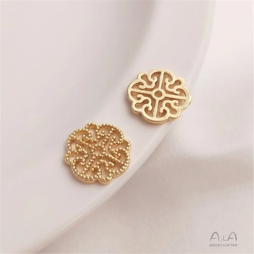 Colgante de oro de 14K chapado en cobre, tótem de flor hueca, doble colgante, pendientes diy, accesorios de pulsera