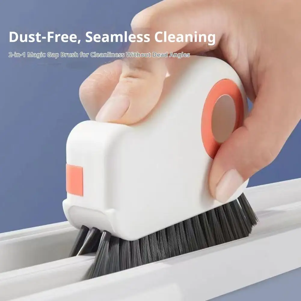 Portable Detail Brush 2-pack Crevice Brush Set 2-in-1 Window Track Scrubber with Hard Bristle Scraper Ergonomic for Sliding