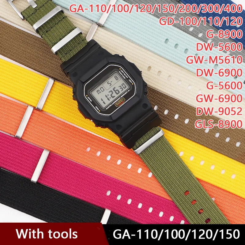 For Casio G-Shock GA-110/120/400/700/800 GD-100 GA-2100 DW-5600 6900 GW-M5610 Nylon Canvas Watch Strap Band and TPU Adapter