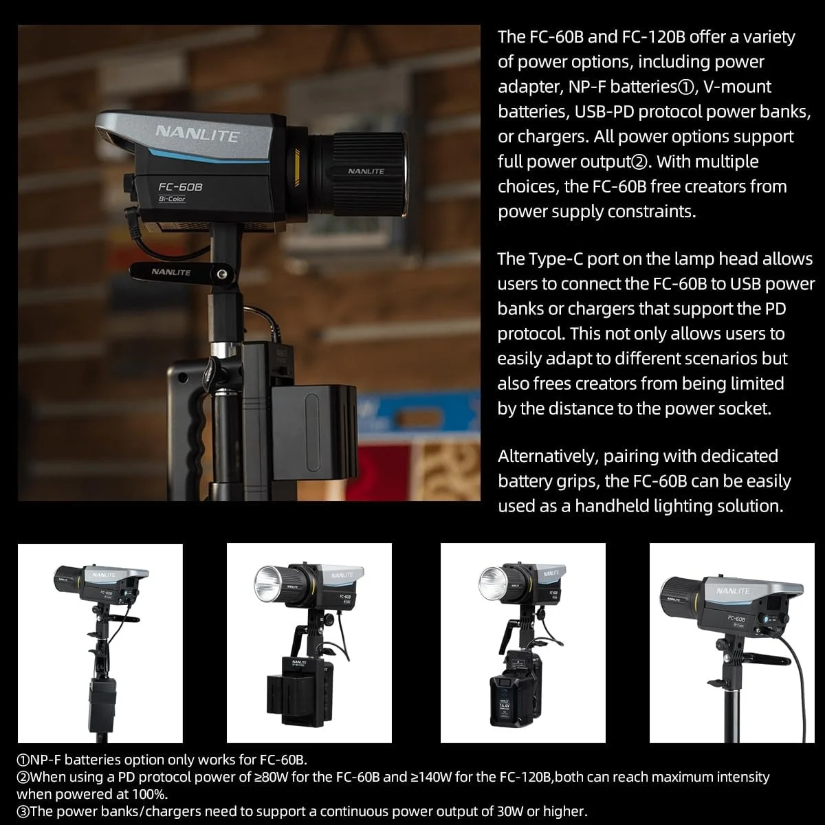 FC-60B 78W LED Video Light 2700K-6500K Continuous Output APP Control AC/DC Power Support Bowens Mount Studio