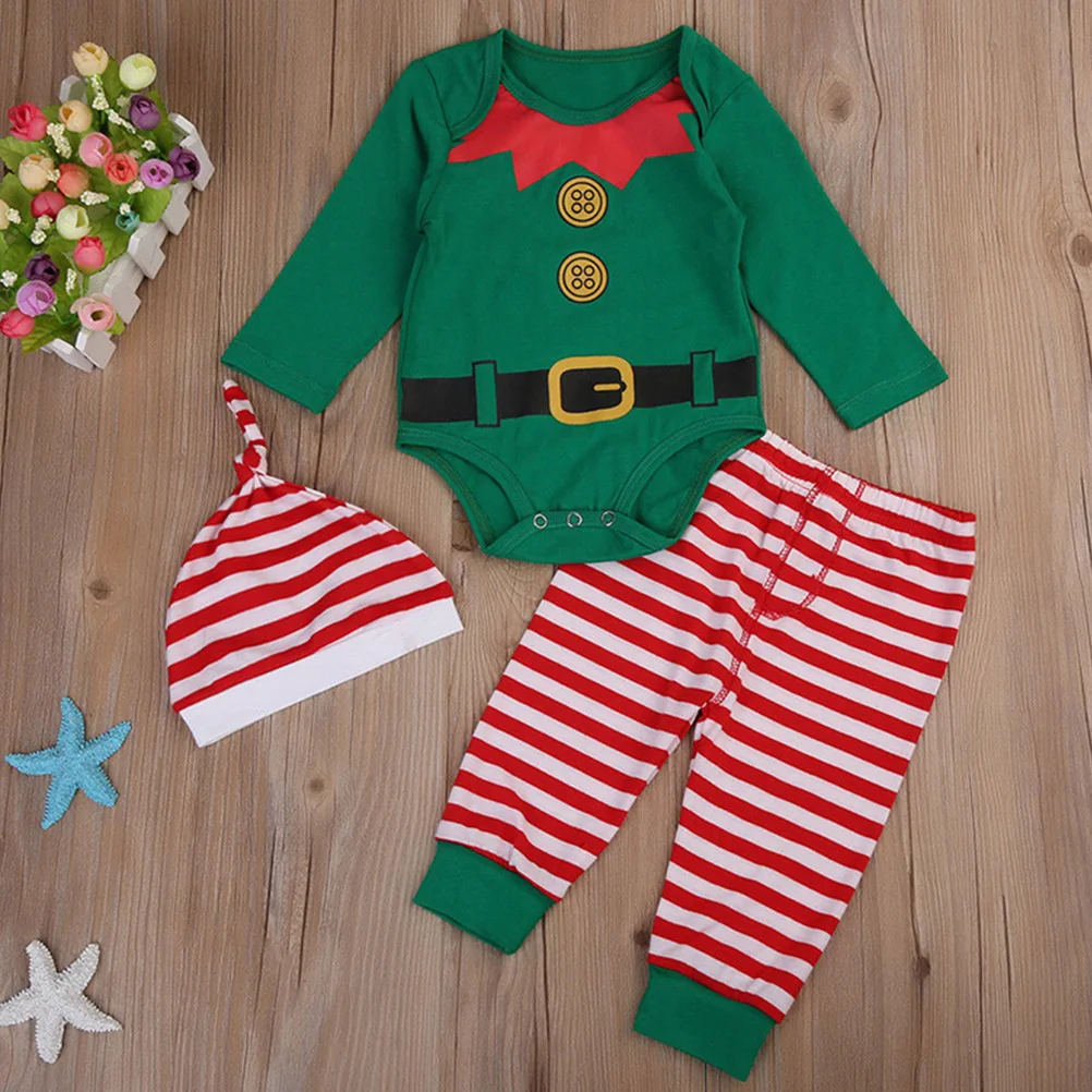 

3pcs Baby Romper Long Sleeve Jumpsuits Soft Cotton Christmas Outfits Newborn Infant Clothes Set Male Female Fall Wear Photo