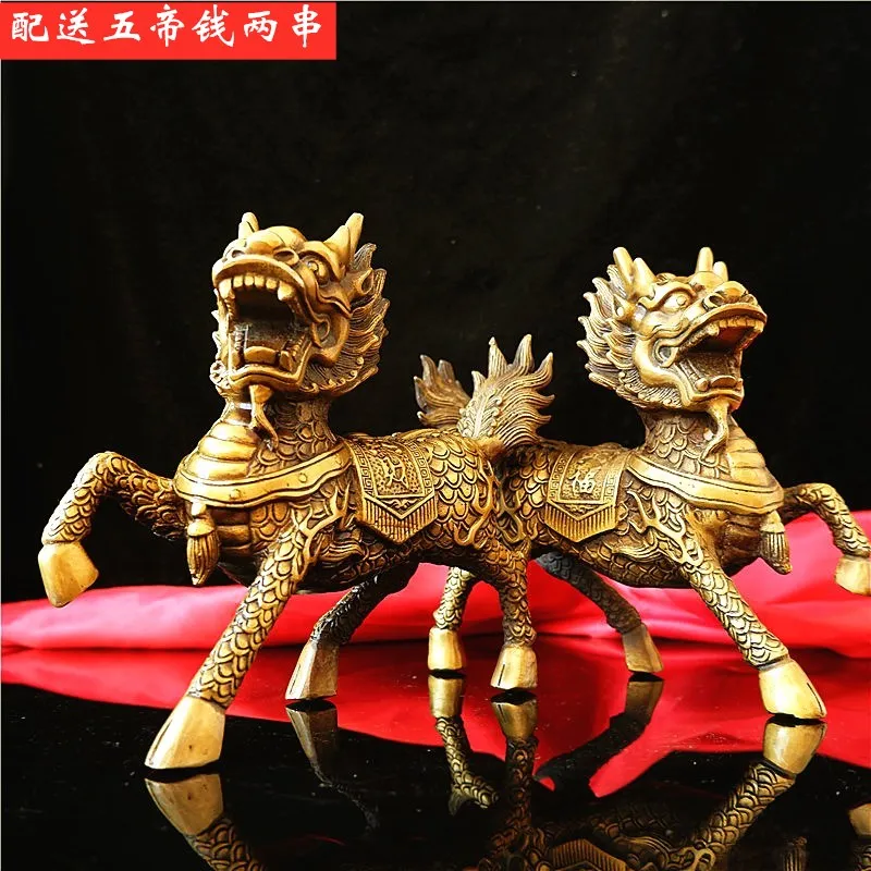 Brass Decorations a Pair of Fire Kirin Gift Chinese Household Living Room Bedroom Town Home Crafts