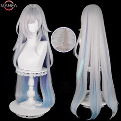 Skirk Cosplay Wig 105cm Long Silver White with Blue Gradient Heat Resistant Synthetic Hair Anime Wigs + Wig Cap