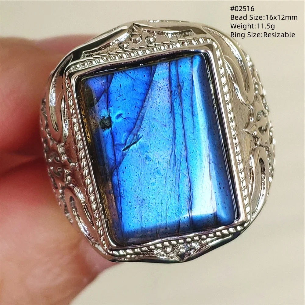 Bague réglable en Labradorite bleue naturelle, en argent Sterling 925, bijoux jaunes rares, Labradorite pour femmes et hommes AAAAAA